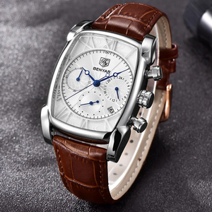 BENYAR classique Rectangle mode montres Sport chronographe hommes montres étanche 30M montre-bracelet en cuir de luxe montre à Quartz - Product Image 4