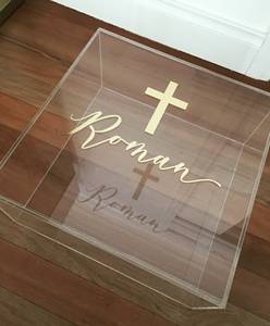 <span class=keywords><strong>Caja</strong></span> <span class=keywords><strong>de</strong></span> Acrílico Transparente Personalizada para <span class=keywords><strong>Bautizo</strong></span> con Adhesivo Metálico - Product Image 3