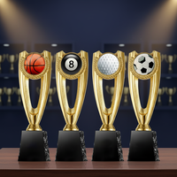 Trophée en métal et cristal multi-sports 2025 personnalisable, écologique, avec éléments en forme de boule gravés au laser, emballage coffret cadeau