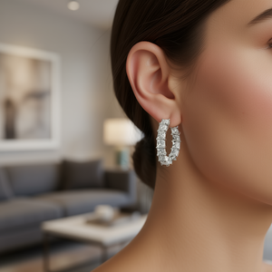 Orecchini a Cerchio con Zirconi Taglio Princess Dorati per Donne, Gioielli Classici da Festa, Orecchini alla Moda con Montatura in Lega - Product Image 2