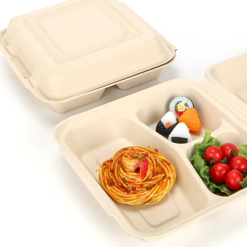 2022 all'ingrosso biodegradabile personalizzato usa e getta bagassa naturale carta bianca lunch box polpa piatto