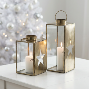 Modern <b>Brass</b> Metal and Glass Star Cutout Handmade Candle Holder <b>Lantern</b> for Christmas and Wedding Home Decoration - Product Image 1