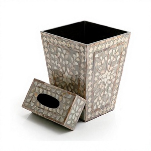 Poubelle de qualité supérieure en bois et nacre, design magnifique, avec porte-serviettes - Product Image 1