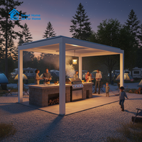 Pergola en aluminium grande taille 16x12 pieds Sweet Home avec toit rétractable motorisé à lames orientables, abri de jardin imperméable pour patio, style antique