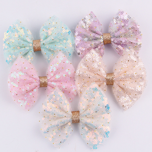 Pasadores de Pelo con Lazo de Encaje para Niñas, Pinzas de Pelo de Nailon de 4 Pulgadas con Lentejuelas Brillantes, Pasadores de Pelo con Lazo de Malla, Bonitas Horquillas para Niñas - Product Image 1