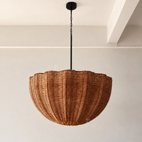 Lampe suspendue en rotin tressé avec chaîne métallique, diamètre 80 cm, 4 douilles E26, 110 V, pour salle à manger, luminaire suspendu de style farmhouse