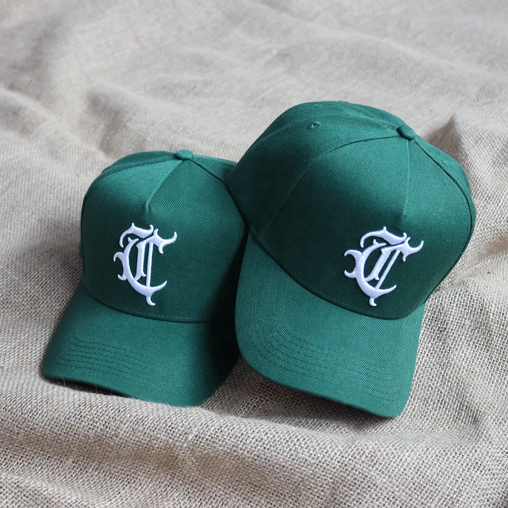 Gorras de béisbol con bordado 3D para adultos, sombreros deportivos con borde curvo, acrílico, 5 paneles, color verde, la más vendida