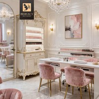 Nuevo Juego de Mesa y Silla de Manicura con Cubierta de Mármol de Vidrio Resistente a la Acetona, Ecológico y Duradero, Color Blanco para Salón de Uñas