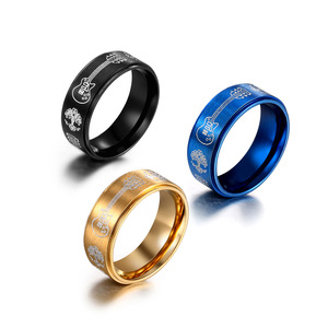 Anillo de guitarra de acero inoxidable para hombre, diseño de árbol de la vida, color negro, azul y dorado, regalo de joyería de moda SA1131 - Product Image 1