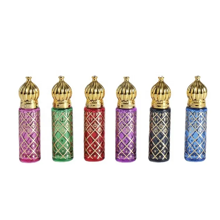 Arabic Custom Coloured Gold 1/3 Oz 6ml 8ml Sample Luxury Arabian Arab Empty Small Mini Perfume Oil Glass Roll On Bottle