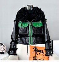 Veste en fourrure de lapin entière, style locomotive, pour femme, courte, avec col en laine, fermeture éclair, nouvelle collection automne-hiver 2023, JT444