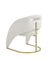 Fauteuil Courbé de Luxe en Velours Blanc avec Décorations Métalliques Dorées et Cristaux, Chaise d'Appoint Rembourrée pour Salon et Villa - Offre Spéciale
