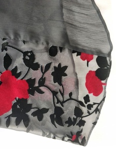 <span class=keywords><strong>Elegante</strong></span> Nero Rosso Stampa Burn Out Tessuto in Velluto <span class=keywords><strong>Camicetta</strong></span> Delle Signore con il Capo Poliestere Maniche In Chiffon - Product Image 5