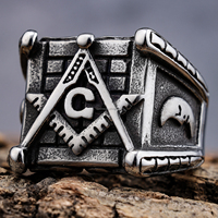 Bague Chevalière Maçonnique Personnalisée en Acier Inoxydable Plaqué Or 18K avec Zircon pour Hommes, Tailles 5-16