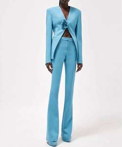 Conjuntos de dos piezas de <span class=keywords><strong>color</strong></span> caramelo de alta calidad al por mayor OEM para mujer trajes de oficina de negocios prendas de vestir exteriores y pantalones - Product Image 6