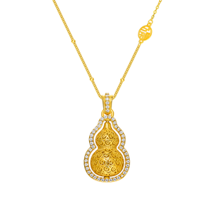 FANYA FYXL1256T <b>Copper</b> Alloy Gold Plated Traditional Chinese Style Rotating Filigree Gourd Pendant Necklace Box <b>Chain</b> Cubic - Product Image 2