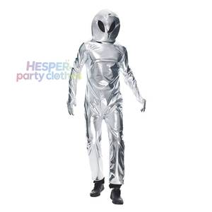 Costume d'Alien Adulte Amusant pour Halloween HP Hot Style, Combinaison Extraterrestre Argentée avec Coiffe - Product Image 1