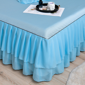 Fundas <span class=keywords><strong>de</strong></span> <span class=keywords><strong>Cama</strong></span> Desmontables Elásticas con Volantes en Color Azul Claro, Estilo Nórdico 2026, <span class=keywords><strong>de</strong></span> Seda <span class=keywords><strong>de</strong></span> Hielo, Encaje Bordado y Mezcla <span class=keywords><strong>de</strong></span> Lino - Product Image 4