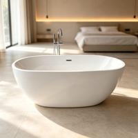 Baignoire autoportante ovale en surface solide, moderne, en acrylique pur, écologique, avec massage à air, finition blanc brillant, longueur 1,7 m