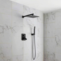 Ensemble de robinet de douche mural carré noir Ensemble de douche dissimulé en acier inoxydable à poignée unique avec main