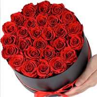 Roses éternelles préservées, boîte de fleurs de 27 pièces, forme ronde, 8,54 x 8,27 x 7,09 pouces, origine Chine, pour l'anniversaire ou l'anniversaire de mariage des femmes