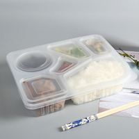 Boîte à bento jetable à 6 compartiments en PP de qualité alimentaire, résistante aux micro-ondes, étanche, pour emporter, avec logo personnalisé, en plastique recyclable