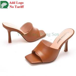 Tongs à bout carré talons hauts chaussures pour femmes Triangle talons compensés épais sandales d'été bout ouvert talons hauts pantoufles - Product Image 6