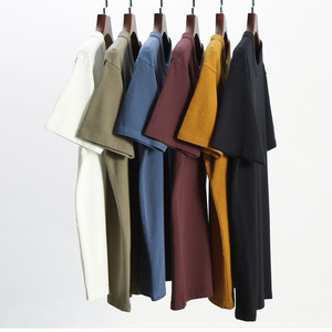 고중량 면 남성용 티셔츠 320g 반팔 드롭 숄더 흰색 무지 고성능 스트라이프 패턴 - Product Image 1