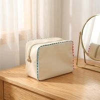 Sac à fermeture éclair personnalisé avec bordure ondulée arc-en-ciel, sac de rangement pour cosmétiques avec poignée, sac de toilette de voyage en toile vierge personnalisable
