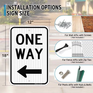 <span class=keywords><strong>Señal</strong></span> Reflectante de Aluminio de Una Vía, <span class=keywords><strong>Señal</strong></span> de Tráfico de Una Vía con Flecha Izquierda de 12x18 Pulgadas para <span class=keywords><strong>Calle</strong></span> e Intersección - Product Image 2