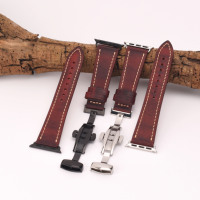 Heqi Retro Smart App le Armband 44mm Leder Echtes Öl Wachs Leder App le Uhren armband Mit Schmetterlings schnalle