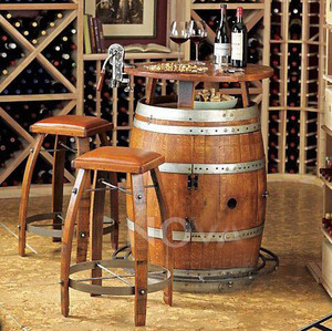 Mesa de Bar de madera maciza de diseño moderno Manor con silla con respaldo de cuero de hierro para cafetería, restaurante, sala de exposiciones, exhibición de barril antiguo - Product Image 4