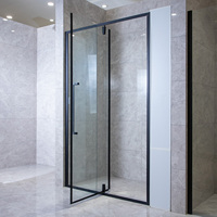 Porte de douche pivotante à cadre noir, finition polie, verre trempé, cabine de douche d'angle, vente en gros sur mesure