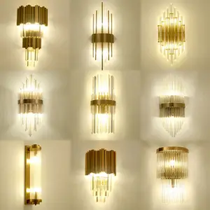 Super Moderne Simple Style Or Couleur Éclairage Mural Couloir Intérieur Intérieur Applique Support Cristal Led Applique Lumière Pour La Maison