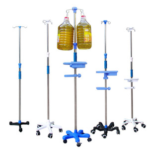 Soporte intravenoso de acero inoxidable con base de hierro fundido, altura ajustable con ruedas, soporte portátil para gotas intravenosas (Tipo B). - Product Image 1