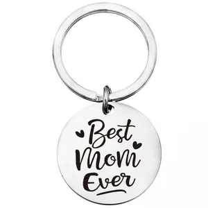 Wannee Fashion Stainless Steel Key Buckle 25mm 30mm Round Shape Keychain Best Mom Ever Key Ring Mother's Day Birthday Gift