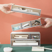 Boîte de rangement de bureau rectangulaire en plastique multicouche empilable avec compartiments de type tiroir pour papeterie, cosmétiques, anti-poussière