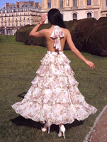 Robe florale en mousseline de soie à col en V et dos nu, imprimée numériquement en aquarelle, haut de gamme, pour dîners, mariages et soirées