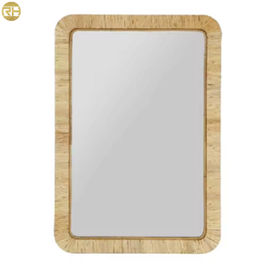 <span class=keywords><strong>Miroir</strong></span> mural en rotin naturel avec cadre rectangulaire arrondi pour la décoration bohème de la salle de bain, de la chambre à coucher et de la maison - Product Image 5