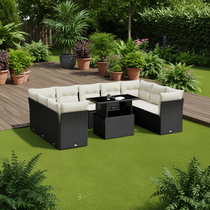 Ensemble de salon de jardin en rotin blanc crème et noir avec table pour usage extérieur, 6 places, design contemporain - Product Image 2