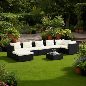 Conjunto de Muebles de Jardín de Ratán Negro para 6 Personas, Muebles de Exterior Contemporáneos Resistentes a la Intemperie, Sofá de Patio con Mesa de Centro - Product Image 2