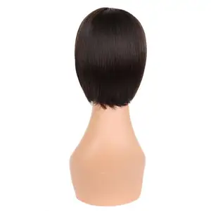 100% natural preto curto peruca com franja, mulheres negras, brasileiro virgem remy cabelo humano liso