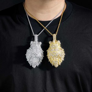 <span class=keywords><strong>Collana</strong></span> <span class=keywords><strong>con</strong></span> Ciondolo <span class=keywords><strong>Leone</strong></span> Re <span class=keywords><strong>Leone</strong></span> <span class=keywords><strong>con</strong></span> Zirconi, Placcata in Oro e Rodio, Stile Hip Hop, Gioielli Unisex - Product Image 5
