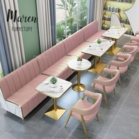 Meubles de restaurant et d'hôtel modernes en marbre, canapé en cuir et métal, ensemble de tables et chaises pour café et salon de thé