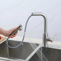 Keran Dapur Keramik Finishing Brushed, Model Deck Mounted Single Hole Pull-Out, Tuas Tunggal Panas/Dingin, Retractable, Gaya Amerika, Touch
