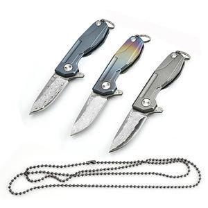 3本ダマスカスブレードネックロングチェーンスモールミニポケットキーホルダー折りたたみ式edcナイフ - Product Image 2