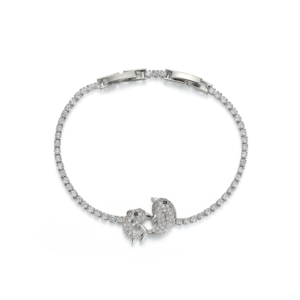 Pulsera <span class=keywords><strong>Vintage</strong></span> Chapada en Oro con Circonitas, Diseño de Doble Delfín para Mujer, Joyería con Temática Oceánica, Regalo, Cierre Ajustable - Product Image 3