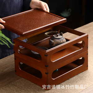 Boîte de rangement rectangulaire en bambou tressé Anji, multifonctionnelle, pour théière en argile violette, organiseur de bureau - Product Image 1