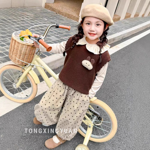 Tongxingyuan Girls Korean Style Vest Outfit Set Autumn Polka <b>Dot</b> Pants Cotton Base Layer Top Spring Fall Clothes - Product Image 4