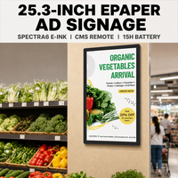 Layar E-Ink Berwarna 25,3 Inci IP54 Aluminium Digital Signage Stasiun Transit Layar E-Paper Ritel Pemasangan Dinding Baterai Tipe-C